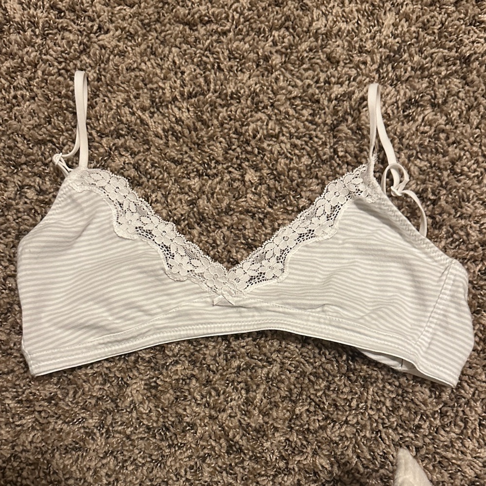 White Lace Trim Striped Bralette